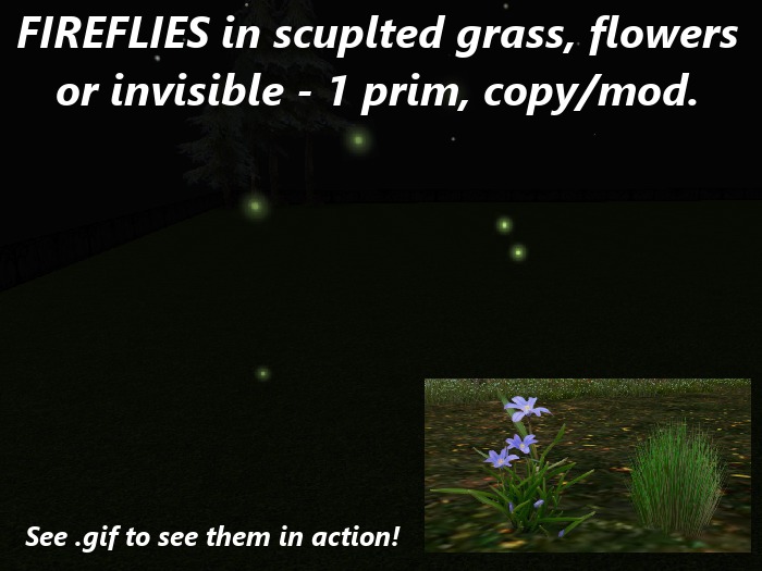 FREEBIE! Pretty Fireflies - flowers, grass or invisible - 1 prim each