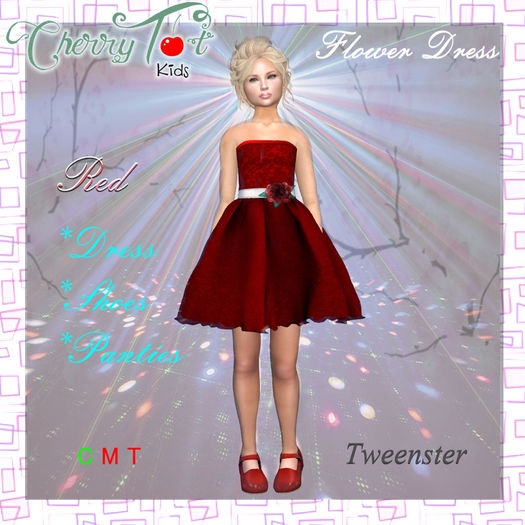 *Cherry Tot* Tweenster Flower Dress Red