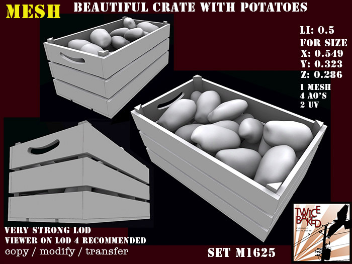 "TB" beautiful vintage crate with potatoes M1625