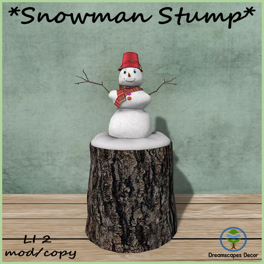 *Snowman Stump* - Winter decor - Snowy tree stump with snowman