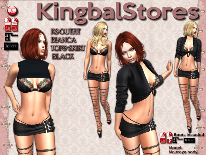 150 KS OUTFIT BIANCA DOUBLE TOP&SKIRT BLACK (Omega)
