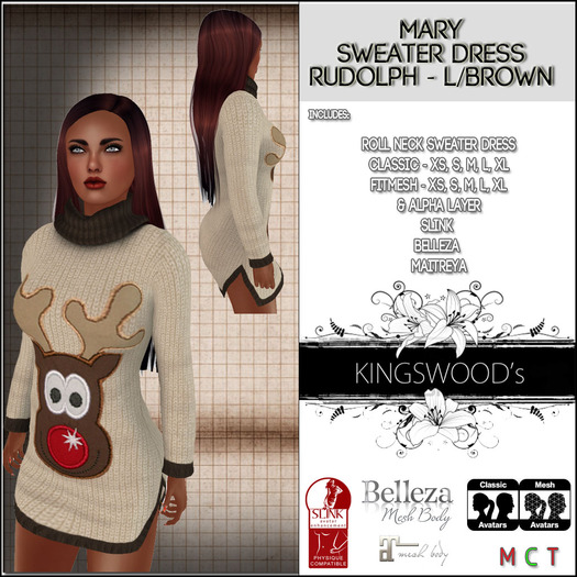 KS - Mary - Rudolph Sweater Dress (L/Brown)