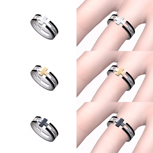[W.M] Silver Crosswork Ring - Black Line Set