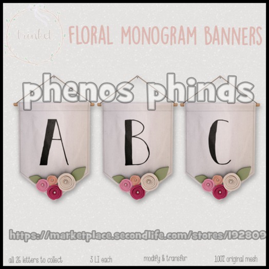 .trinket. floral monogram banner - j