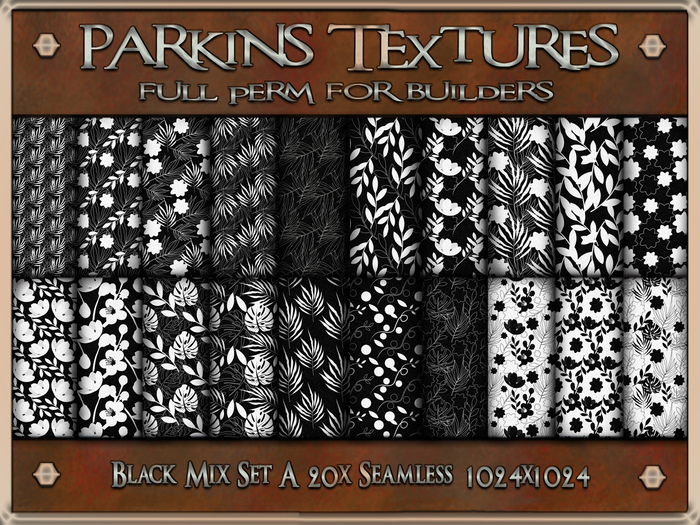 Parkins Textures - Black Mix Set A - 20x Full Perm Seamless 1024x1024 - Fabric, Material, Gown, Pattern, Cloth