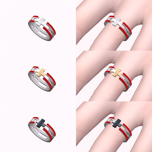 [W.M] Silver Crosswork Ring - Red Line Set