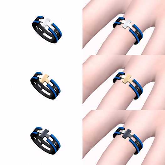 [W.M] Black Crosswork Ring - Blue Line Set
