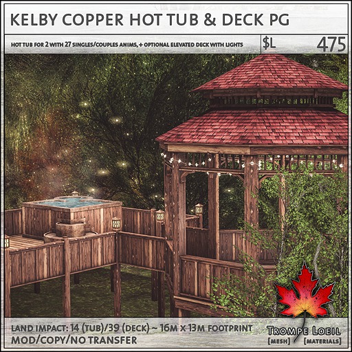 Second Life Marketplace Trompe Loeil Kelby Copper Hot Tub & Deck PG [mesh]