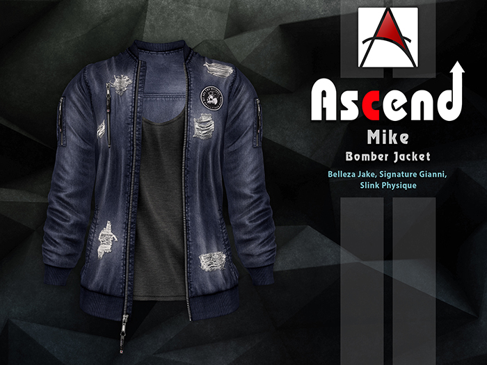 /Ascend/ Mike Bomber Jacket - Ripped Denim Navy