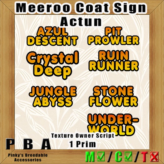 Meeroo Coat Sign "Actun" Vers. 1