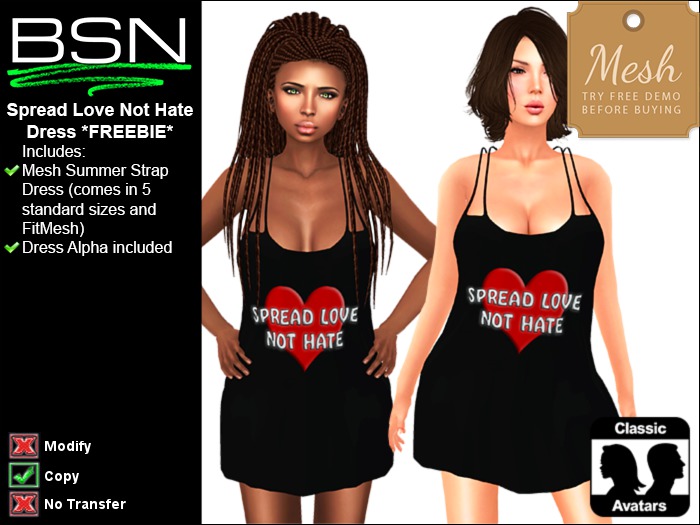 BSN Spread Love Not Hate Dress Freebie
