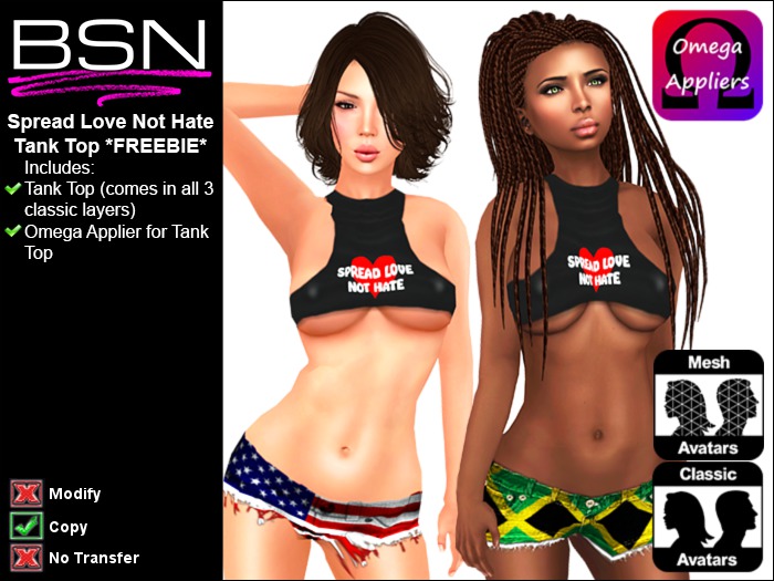 BSN Spread Love Not Hate Tank Top with Omega Applier Freebie