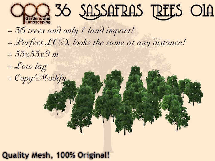 Second Life Marketplace - OPQ 36 Sassafras Trees 01a - 36 trees, 1 Land ...