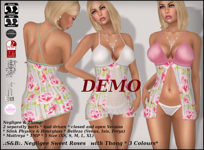 .:S&B:. Negligee Sweet Rosese with Thong Demo