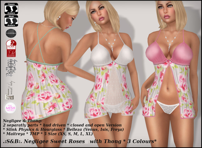.:S&B:. Negligee Sweet Rosese with Thong