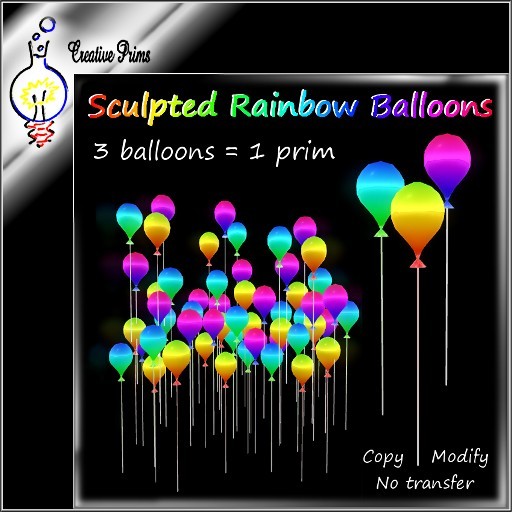 Sculpted rainbow balloons (3 balloons = 1 prim)