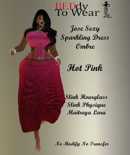 RTW JOSE HOT PINK OMBRE SEXY SPARKLING DRESS