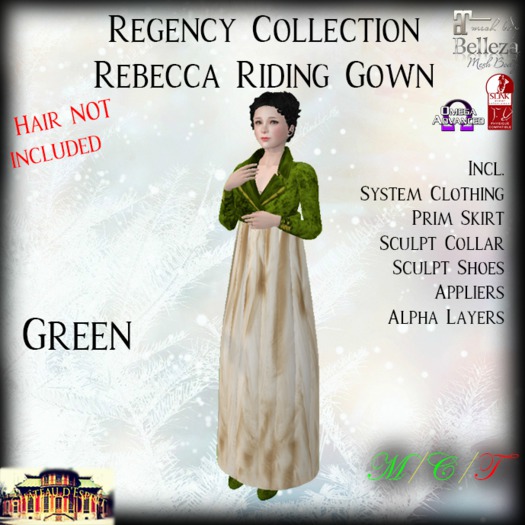 ~CdE~ Regency Rebecca GREEN Riding Gown