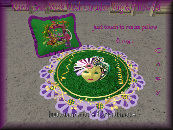 Mardi Gras Mask Mesh Circular Rug & Pillow Set