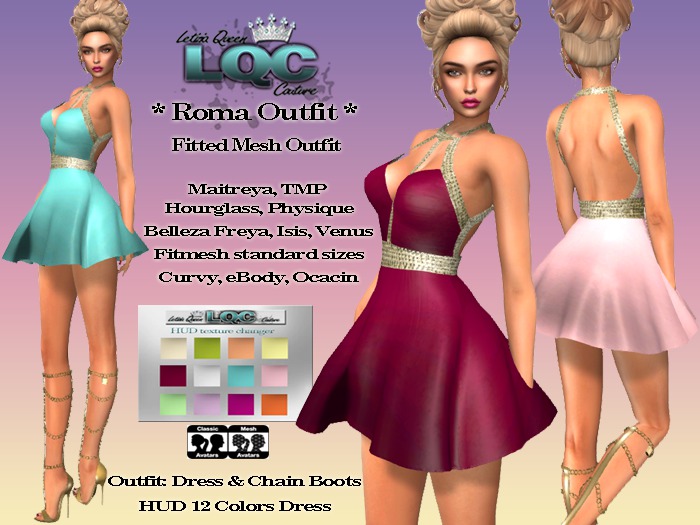 ♕ *LQC* Roma Outfit  ♕  Backless Prom Dress & Chain Boots