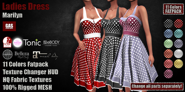GAS [Ladies Dress Marilyn - 11 Colors w/HUD FATPACK] Demo