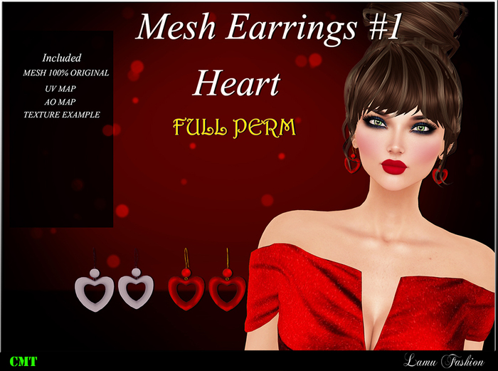 -Lamu Fashion-Mesh Earrings Heart #1 FULL PERM