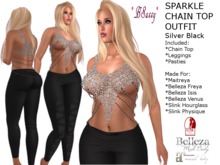*BSASSY* SPARKLE CHAIN TOP SILVER AND LEGGINGS SILVER/BLACK