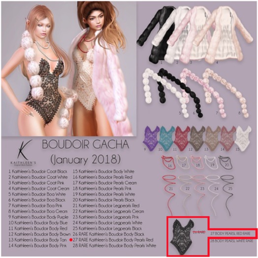 Gacha RARE : 27 RARE Kaithleen's Boudoir Bodypearls Red
