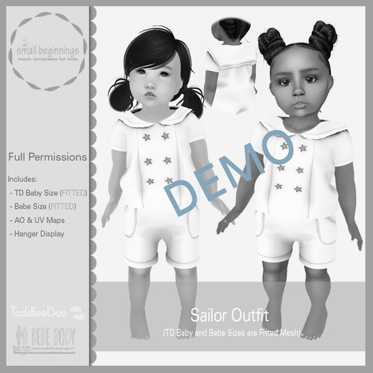 SMALL BEGINNINGS-ToddleeDoo & Bebe Sailor Outfit (Fitted) - DEMO 