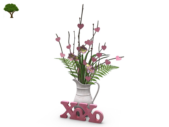 XoXo Vase with Heart Twigs & Flowers