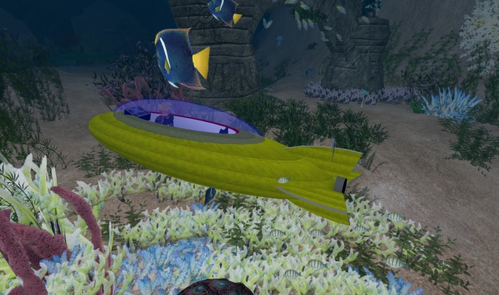 Small two man submarine.  yellow