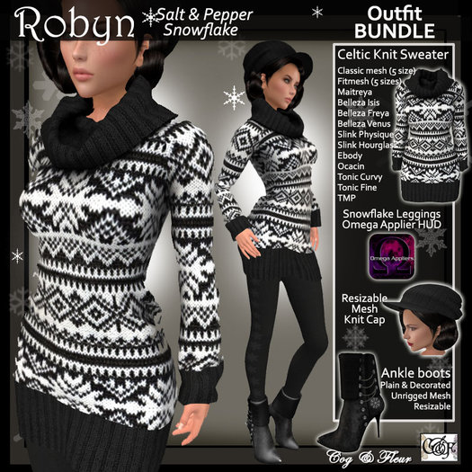 C&F Robyn Snowflake Sweater Dress BUNDLE Salt & Pepper