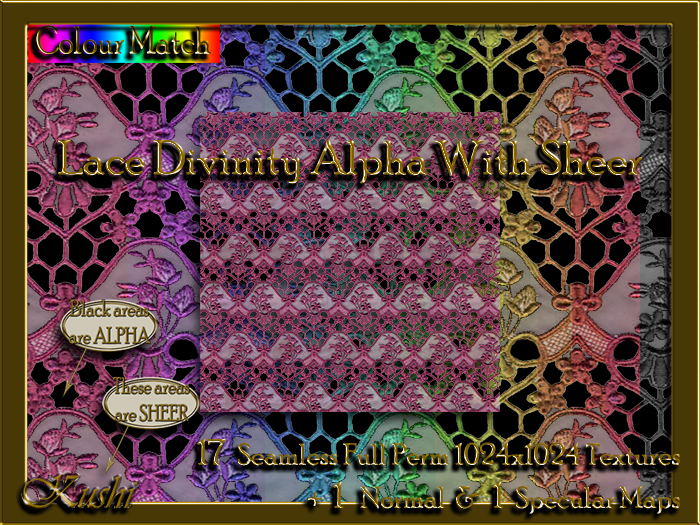 !Kushi! LaceDivinityALPHAwSHEER Textures -WEAR TO UNPACK