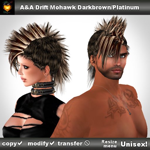 A&A Drift Mohawk Darkbrown w Platinum Tips (unisex punk mohawk style)