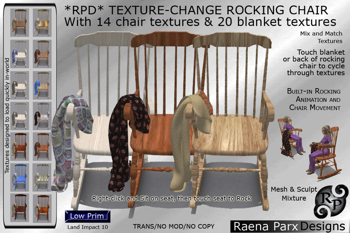 *RPD* Rocking Chair_w/Anims & Textures_by Raena Parx Designs