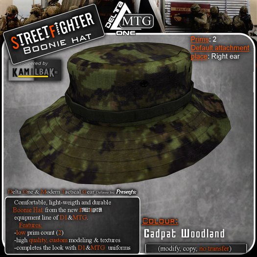 D1-MTG StreetFighter Boonie Hat Cadpat Woodland
