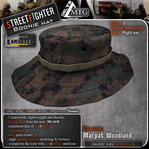 D1-MTG StreetFighter Boonie Hat Marpat Woodland