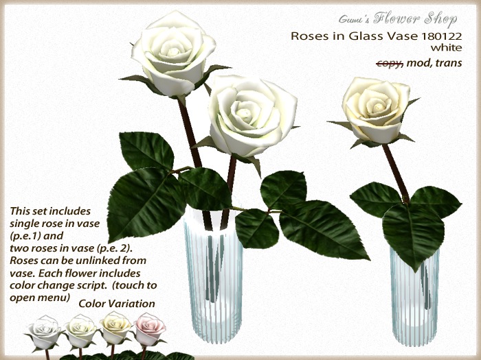 (g.) Roses in Glass Vase 180122 - white