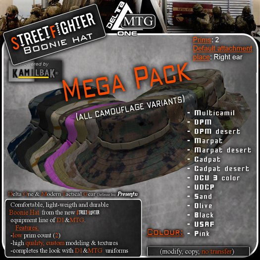 D1-MTG StreetFighter Bonnie Hat MEGA PACK, all camo variants in 1