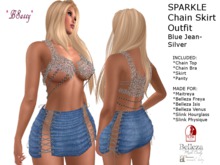 *BSASSY* SPARKLE CHAIN TOP AND SKIRT OUTFIT BLUE JEAN AND SILVER