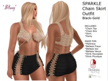 *BSASSY* SPARKLE CHAIN TOP AND SKIRT OUTFIT BLACK AND GOLD