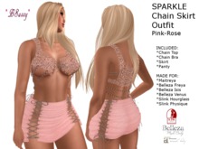 *BSASSY* SPARKLE CHAIN TOP AND SKIRT OUTFIT PINK ROSE