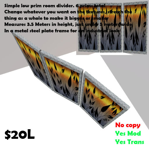 Room Divider - metal w/vine 6 prims Mod/Trans