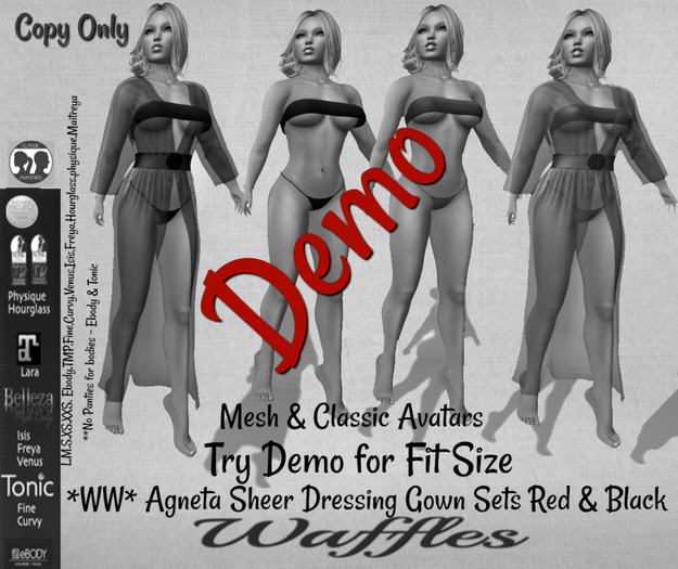 Demo *WW* Agneta Sheer Dressing Gown Sets Red & Black