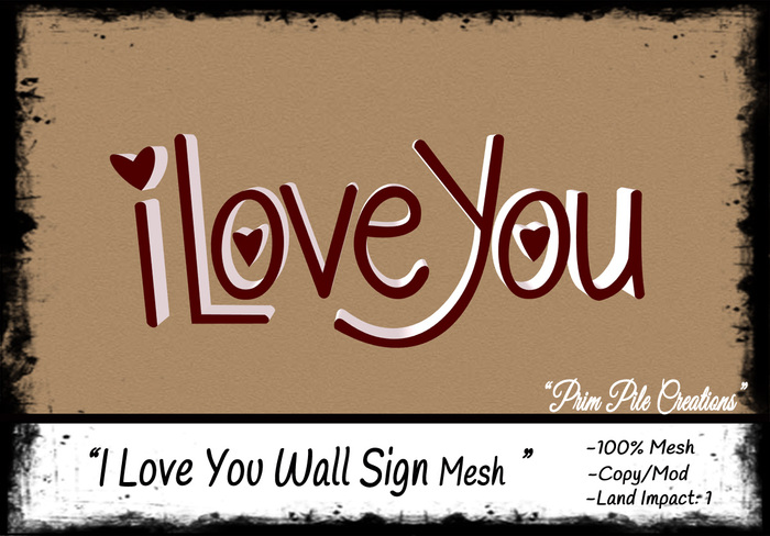 ~PPC~ I Love You Wall Sign Mesh  BOXED