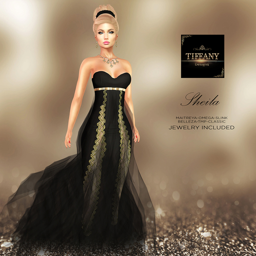 ::TD:: Sheila Gown with Appliers ~ Black