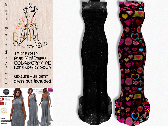 BELLA texture full perm - COLAB-CR004 MI Long Sparkly Gown 9 black valentines