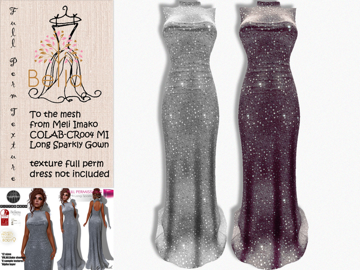 BELLA texture full perm - COLAB-CR004 MI Long Sparkly Gown 11 silver