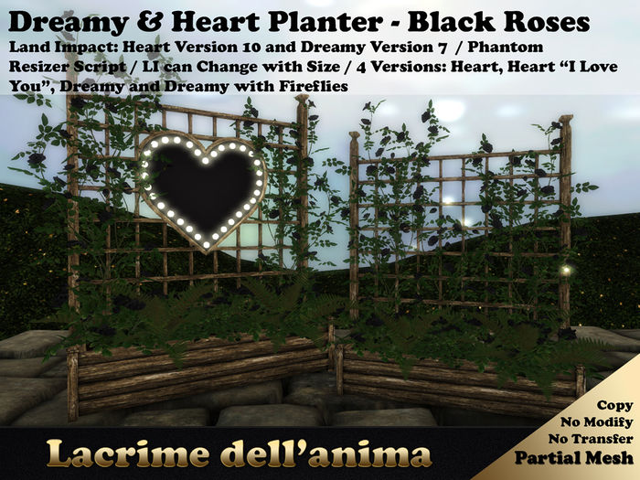 (BOX) Dreamy & Heart Planter Trellis - Black Roses