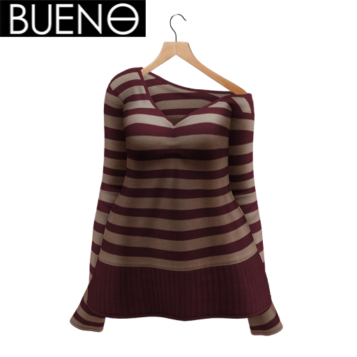BUENO-Cozy Sweater- Red and Tan Stripe